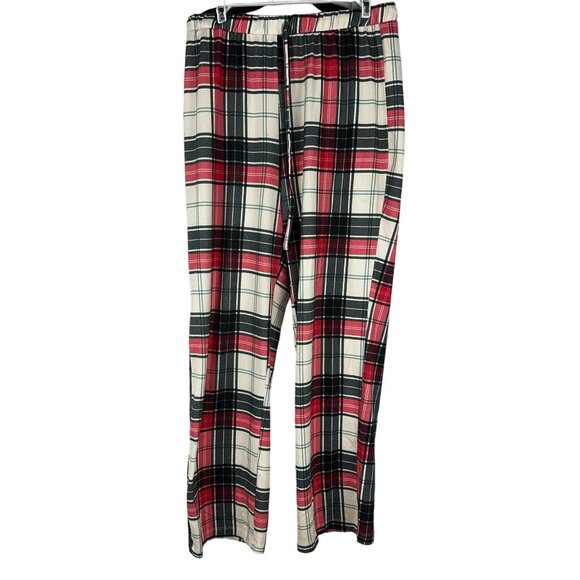 Versona Womens Plaid Lounge Pants Medium Elastic Waist Red Black - Picture 1 of 9